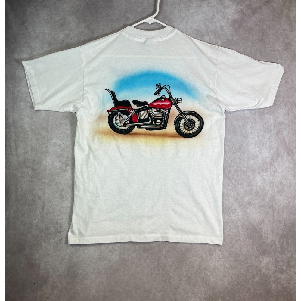 VINTAGE Red Ryder Motorcycle Shirt Adult Large White Tee Single Stitch 90s USA
